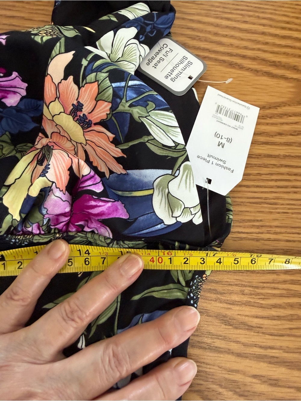 Black Floral Multi Color Swimsuit, Full Coverage, high back, Wide Straps, NWT - Picture 10 of 16